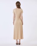 SIXDO G-Beige V-Neck Woven Flared Dress